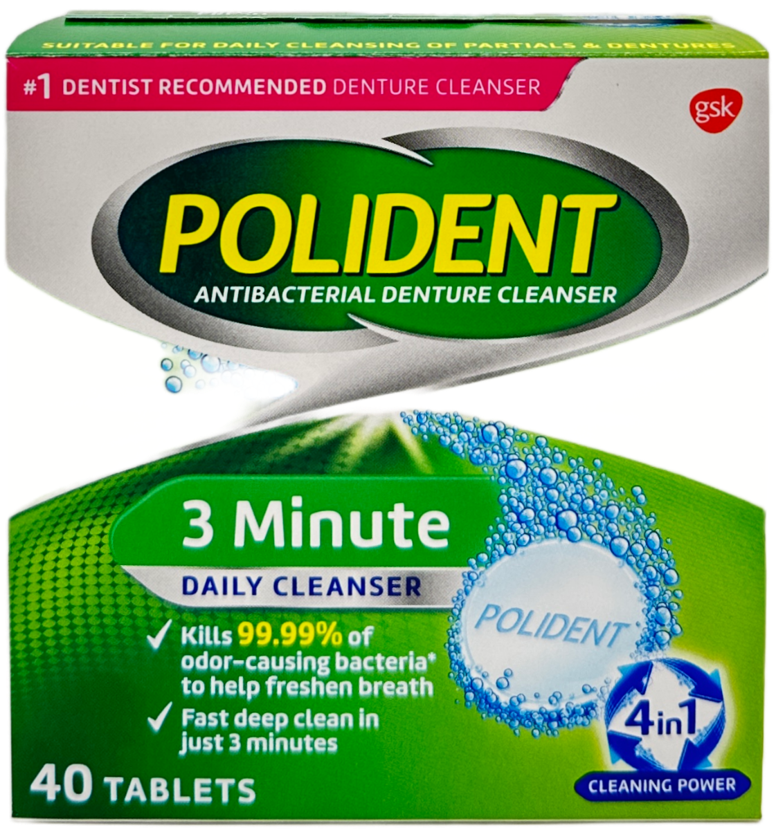 Polident 3 Minute Antibacterial  Denture Cleanser Tablets – 40 Ct